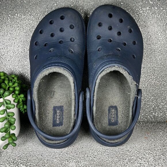 CROCS Navy Blue Lined Clogs Sandals Shoes - Picture 6 of 7